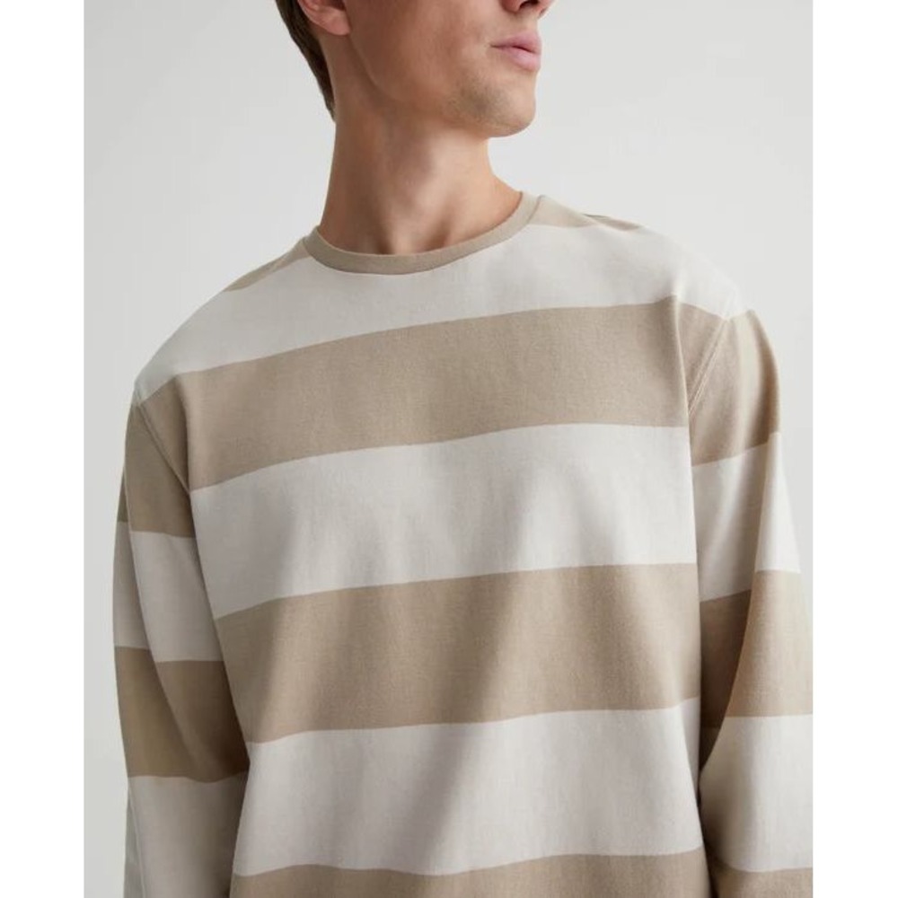 AG Adriano Goldschmied Wade Long Sleeve Crew Mens XS Beige Striped Pullover